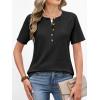 imageANRABESS Women Waffle Knit Tops Short Sleeve Henley Shirts Dressy Casual Blouse 2026 Spring Fashion Outfits Trendy ClothesBlack
