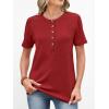 imageANRABESS Women Waffle Knit Tops Short Sleeve Henley Shirts Dressy Casual Blouse 2026 Spring Fashion Outfits Trendy ClothesBright Red