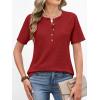 imageANRABESS Women Waffle Knit Tops Short Sleeve Henley Shirts Dressy Casual Blouse 2026 Spring Fashion Outfits Trendy ClothesBright Red