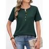 imageANRABESS Women Waffle Knit Tops Short Sleeve Henley Shirts Dressy Casual Blouse 2026 Spring Fashion Outfits Trendy ClothesDeep Green