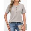 imageANRABESS Women Waffle Knit Tops Short Sleeve Henley Shirts Dressy Casual Blouse 2026 Spring Fashion Outfits Trendy ClothesGrey