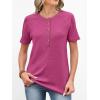 imageANRABESS Women Waffle Knit Tops Short Sleeve Henley Shirts Dressy Casual Blouse 2026 Spring Fashion Outfits Trendy ClothesHot Pink