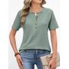 imageANRABESS Women Waffle Knit Tops Short Sleeve Henley Shirts Dressy Casual Blouse 2026 Spring Fashion Outfits Trendy ClothesLight Green