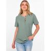 imageANRABESS Women Waffle Knit Tops Short Sleeve Henley Shirts Dressy Casual Blouse 2026 Spring Fashion Outfits Trendy ClothesLight Green