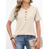 imageANRABESS Women Waffle Knit Tops Short Sleeve Henley Shirts Dressy Casual Blouse 2026 Spring Fashion Outfits Trendy ClothesParchment