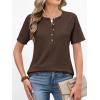 imageANRABESS Women Waffle Knit Tops Short Sleeve Henley Shirts Dressy Casual Blouse 2026 Spring Fashion Outfits Trendy ClothesRed Brown