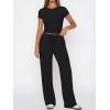imageANRABESS Womens 2 Piece Summer Matching Lounge Sets Wide Leg Pants Ruched Crop Tops Sweatsuits Sets Spring Travel ClothesBlack