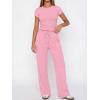 imageANRABESS Womens 2 Piece Summer Matching Lounge Sets Wide Leg Pants Ruched Crop Tops Sweatsuits Sets Spring Travel ClothesPink