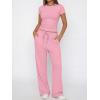 imageANRABESS Womens 2 Piece Summer Matching Lounge Sets Wide Leg Pants Ruched Crop Tops Sweatsuits Sets Spring Travel ClothesPink
