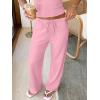 imageANRABESS Womens 2 Piece Summer Matching Lounge Sets Wide Leg Pants Ruched Crop Tops Sweatsuits Sets Spring Travel ClothesPink