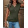 imageANRABESS Womens Cap Sleeve Henley Shirts V Neck Ruched Side Top 2026 Summer Dressy Work Blouse Business Casual OutfitsArmy Green