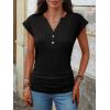 imageANRABESS Womens Cap Sleeve Henley Shirts V Neck Ruched Side Top 2026 Summer Dressy Work Blouse Business Casual OutfitsBlack