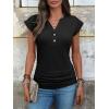 imageANRABESS Womens Cap Sleeve Henley Shirts V Neck Ruched Side Top 2026 Summer Dressy Work Blouse Business Casual OutfitsBlack