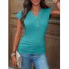imageANRABESS Womens Cap Sleeve Henley Shirts V Neck Ruched Side Top 2026 Summer Dressy Work Blouse Business Casual OutfitsCadet Blue
