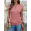 imageANRABESS Womens Cap Sleeve Henley Shirts V Neck Ruched Side Top 2026 Summer Dressy Work Blouse Business Casual OutfitsCoral Pink