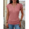 imageANRABESS Womens Cap Sleeve Henley Shirts V Neck Ruched Side Top 2026 Summer Dressy Work Blouse Business Casual OutfitsCoral Pink