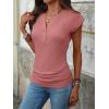 imageANRABESS Womens Cap Sleeve Henley Shirts V Neck Ruched Side Top 2026 Summer Dressy Work Blouse Business Casual OutfitsCoral Pink