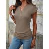 imageANRABESS Womens Cap Sleeve Henley Shirts V Neck Ruched Side Top 2026 Summer Dressy Work Blouse Business Casual OutfitsLight Brown