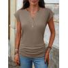 imageANRABESS Womens Cap Sleeve Henley Shirts V Neck Ruched Side Top 2026 Summer Dressy Work Blouse Business Casual OutfitsLight Brown