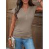 imageANRABESS Womens Cap Sleeve Henley Shirts V Neck Ruched Side Top 2026 Summer Dressy Work Blouse Business Casual OutfitsLight Brown