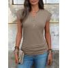 imageANRABESS Womens Cap Sleeve Henley Shirts V Neck Ruched Side Top 2026 Summer Dressy Work Blouse Business Casual OutfitsLight Brown