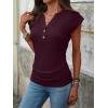 imageANRABESS Womens Cap Sleeve Henley Shirts V Neck Ruched Side Top 2026 Summer Dressy Work Blouse Business Casual OutfitsPurple Red