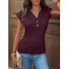 imageANRABESS Womens Cap Sleeve Henley Shirts V Neck Ruched Side Top 2026 Summer Dressy Work Blouse Business Casual OutfitsPurple Red