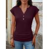 imageANRABESS Womens Cap Sleeve Henley Shirts V Neck Ruched Side Top 2026 Summer Dressy Work Blouse Business Casual OutfitsPurple Red
