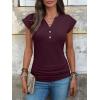 imageANRABESS Womens Cap Sleeve Henley Shirts V Neck Ruched Side Top 2026 Summer Dressy Work Blouse Business Casual OutfitsPurple Red