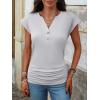 imageANRABESS Womens Cap Sleeve Henley Shirts V Neck Ruched Side Top 2026 Summer Dressy Work Blouse Business Casual OutfitsWhite