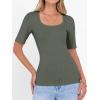 imageANRABESS Womens Half Sleeve Tops Scoop Neck Ribbed Knit Slim Fitted Basic Tee Shirts Summer 2026 Trendy Spring Casual ClothesArmy Green