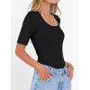 imageANRABESS Womens Half Sleeve Tops Scoop Neck Ribbed Knit Slim Fitted Basic Tee Shirts Summer 2026 Trendy Spring Casual ClothesBlack