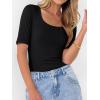 imageANRABESS Womens Half Sleeve Tops Scoop Neck Ribbed Knit Slim Fitted Basic Tee Shirts Summer 2026 Trendy Spring Casual ClothesBlack