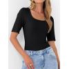 imageANRABESS Womens Half Sleeve Tops Scoop Neck Ribbed Knit Slim Fitted Basic Tee Shirts Summer 2026 Trendy Spring Casual ClothesBlack