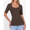 imageANRABESS Womens Half Sleeve Tops Scoop Neck Ribbed Knit Slim Fitted Basic Tee Shirts Summer 2026 Trendy Spring Casual ClothesCoffee