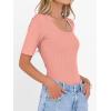 imageANRABESS Womens Half Sleeve Tops Scoop Neck Ribbed Knit Slim Fitted Basic Tee Shirts Summer 2026 Trendy Spring Casual ClothesCoral