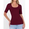 imageANRABESS Womens Half Sleeve Tops Scoop Neck Ribbed Knit Slim Fitted Basic Tee Shirts Summer 2026 Trendy Spring Casual ClothesDeep Red