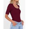 imageANRABESS Womens Half Sleeve Tops Scoop Neck Ribbed Knit Slim Fitted Basic Tee Shirts Summer 2026 Trendy Spring Casual ClothesDeep Red