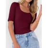 imageANRABESS Womens Half Sleeve Tops Scoop Neck Ribbed Knit Slim Fitted Basic Tee Shirts Summer 2026 Trendy Spring Casual ClothesDeep Red