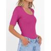 imageANRABESS Womens Half Sleeve Tops Scoop Neck Ribbed Knit Slim Fitted Basic Tee Shirts Summer 2026 Trendy Spring Casual ClothesHot Pink