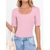imageANRABESS Womens Half Sleeve Tops Scoop Neck Ribbed Knit Slim Fitted Basic Tee Shirts Summer 2026 Trendy Spring Casual ClothesPink