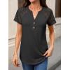 imageANRABESS Womens Short Sleeve Lace Shirts 2026 Summer Henley V Neck Blouse Business Casual Top Spring Cute Work Trendy ClothesBlack