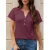 imageANRABESS Womens Short Sleeve Lace Shirts 2026 Summer Henley V Neck Blouse Business Casual Top Spring Cute Work Trendy ClothesBurgundy