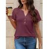 imageANRABESS Womens Short Sleeve Lace Shirts 2026 Summer Henley V Neck Blouse Business Casual Top Spring Cute Work Trendy ClothesBurgundy