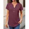imageANRABESS Womens Short Sleeve Lace Shirts 2026 Summer Henley V Neck Blouse Business Casual Top Spring Cute Work Trendy ClothesBurgundy