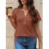 imageANRABESS Womens Short Sleeve Lace Shirts 2026 Summer Henley V Neck Blouse Business Casual Top Spring Cute Work Trendy ClothesBurnt Brown