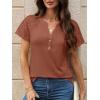 imageANRABESS Womens Short Sleeve Lace Shirts 2026 Summer Henley V Neck Blouse Business Casual Top Spring Cute Work Trendy ClothesBurnt Brown