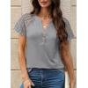 imageANRABESS Womens Short Sleeve Lace Shirts 2026 Summer Henley V Neck Blouse Business Casual Top Spring Cute Work Trendy ClothesGray