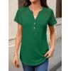 imageANRABESS Womens Short Sleeve Lace Shirts 2026 Summer Henley V Neck Blouse Business Casual Top Spring Cute Work Trendy ClothesGreen