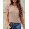 imageANRABESS Womens Short Sleeve Lace Shirts 2026 Summer Henley V Neck Blouse Business Casual Top Spring Cute Work Trendy ClothesKhaki